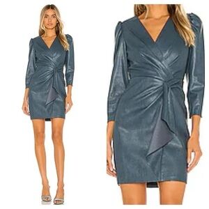 Rebecca Taylor Women's Long Sleeve Vegan Leather V-Neck K Cocktail Dress NWT 2